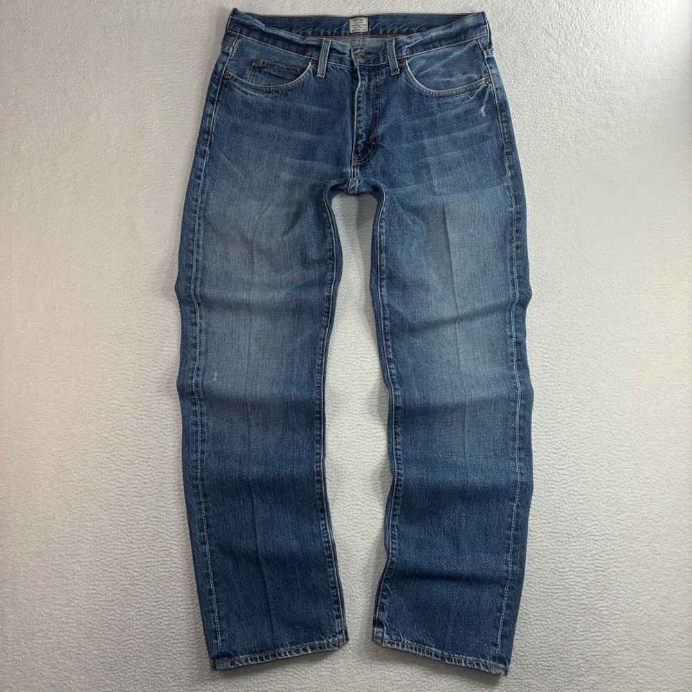 J Crew Straight Jeans Men 33x32 Blue Faded Whiskered 770 Denim 99748